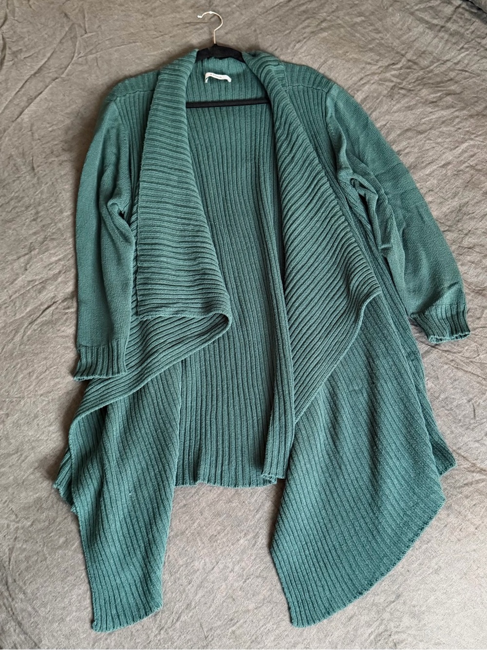 JustFab Teal Open-Front Ribbed Draped Cardigan